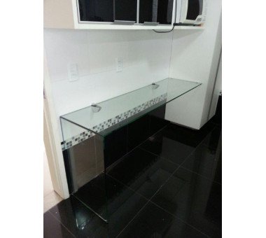Mesa De Vidro 165x45 Alt:75 Tipo L Com Colagem Uv + Tucano + Cilindro
