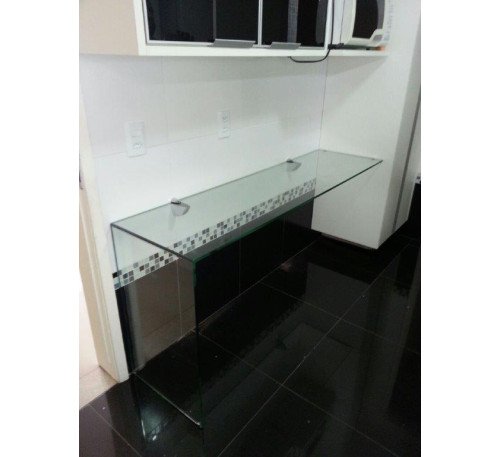 Mesa De Vidro 165x45 Alt:75 Tipo L Com Colagem Uv + Tucano + Cilindro