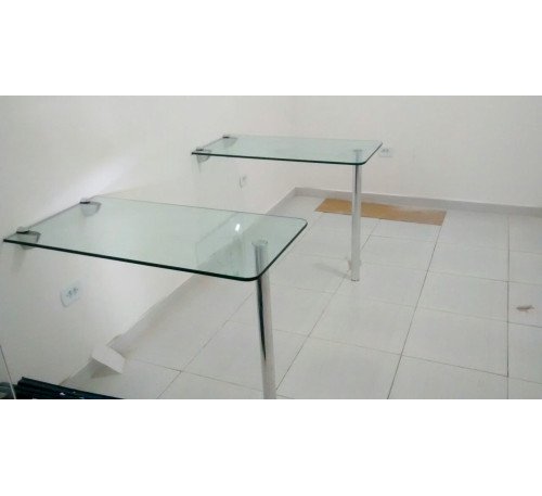 Mesa De Vidro Com Prolongador De Metal
